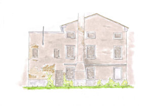 Disegno di una casa antica da restaurare